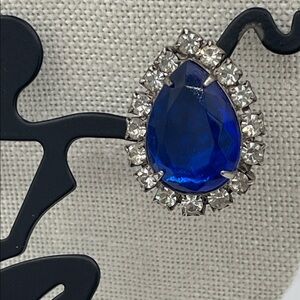 3.23.26-37 Blue Faceted Teardrop Crystal + Rhinestones Post Earrings